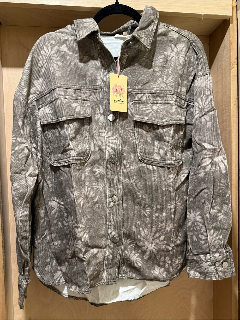 Entro 100% Cotton Floral Tie-Dye Button Front Shacket Size Small NEW